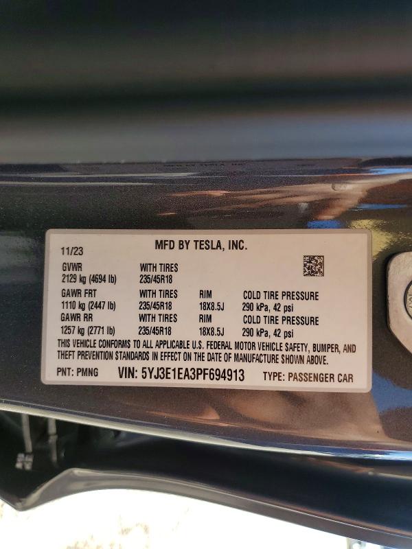 Aukcja sprzedaży 2023 Tesla Model 3, vin: 5YJ3E1EA3PF694913, numer aukcji: 46764576