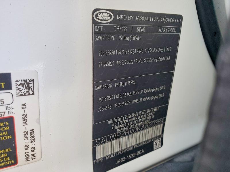 Aukcja sprzedaży 2019 Land Rover Range Rover Sport, vin: SALWR2RV0KA820384, numer aukcji: 47860766