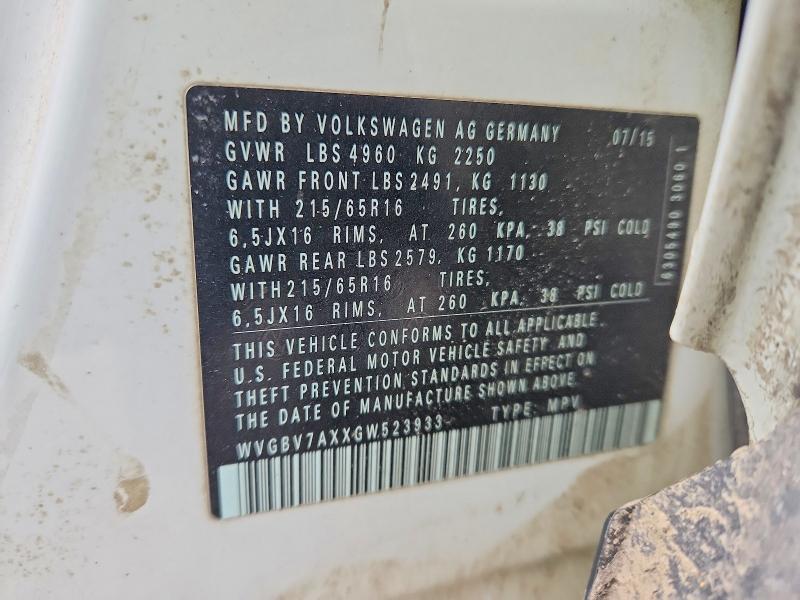 Aukcja sprzedaży 2016 Volkswagen Tiguan, vin: WVGBV7AXXGW523933, numer aukcji: 47071586