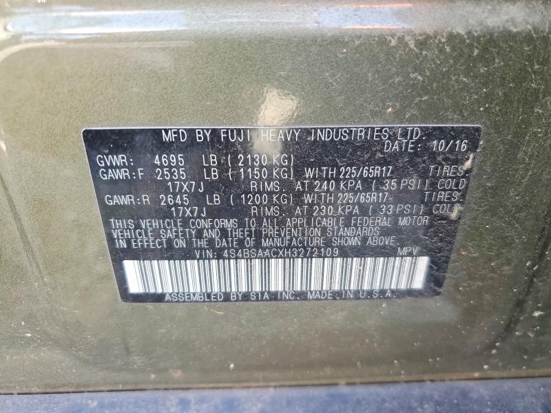 2017 Subaru Outback მანქანა იყიდება აუქციონზე, vin: 4S4BSAACXH3272109, აუქციონის ნომერი: 45448286