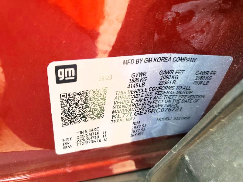 Aukcja sprzedaży 2024 Chevrolet Trax, vin: KL77LGE25RC076721, numer aukcji: 45727146