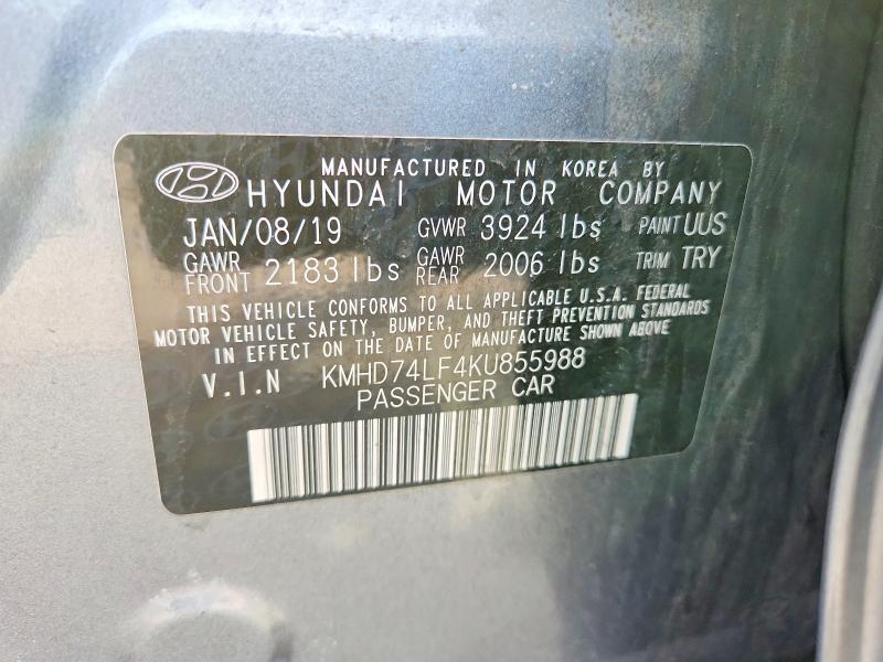 Aukcja sprzedaży 2019 Hyundai Elantra, vin: KMHD74LF4KU855988, numer aukcji: 47944976