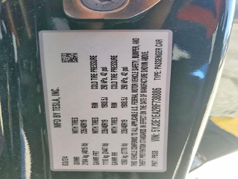 Aukcja sprzedaży 2024 Tesla 3, vin: 5YJ3E1EA2RF738886, numer aukcji: 47023076