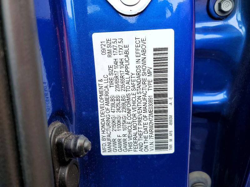 2021 Honda Cr-v მანქანა იყიდება აუქციონზე, vin: 7FARW2H72ME030891, აუქციონის ნომერი: 48401256