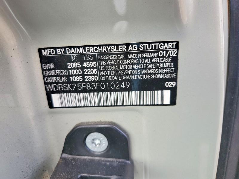 Продаж на аукціоні авто 2003 Mercedes-benz Sl, vin: WDBSK75F83F010249, номер лоту: 46006736