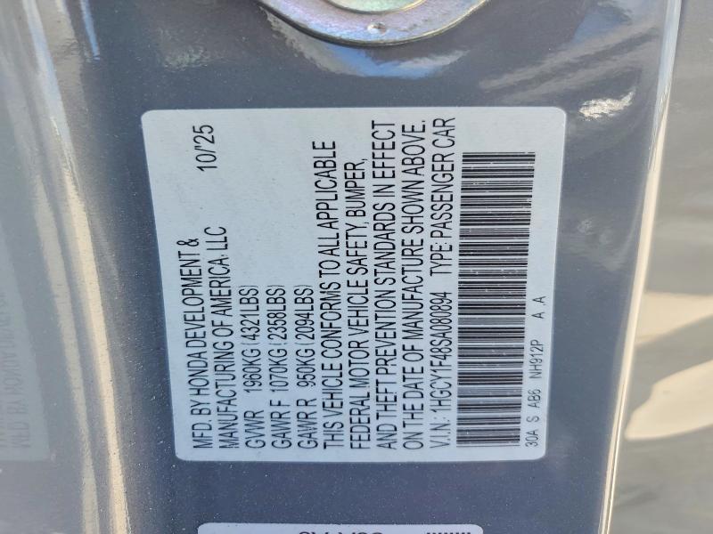 Aukcja sprzedaży 2025 Honda Accord, vin: 1HGCY1F48SA080894, numer aukcji: 41732586