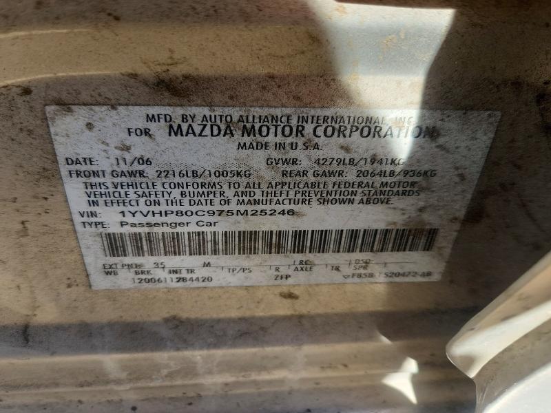 Продажа на аукционе авто 2007 Mazda 6, vin: 1YVHP80C975M25246, номер лота: 46955046