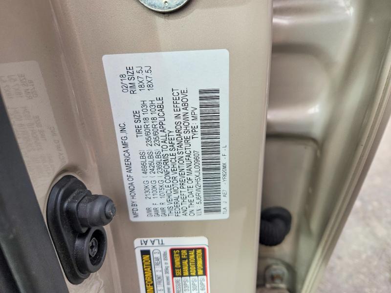 Auction sale of the 2018 Honda Cr-v, vin: 5J6RW2H5XJL009607, lot number: 46633106