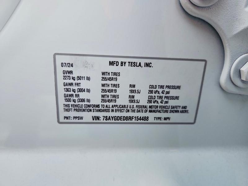 45616186 :رقم المزاد ، 7SAYGDED8RF154488 vin ، 2024 Tesla Model Y مزاد بيع