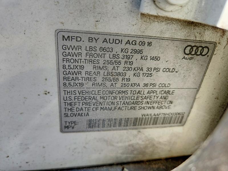2017 Audi Q7 მანქანა იყიდება აუქციონზე, vin: WA1LAAF75HD030632, აუქციონის ნომერი: 45674936
