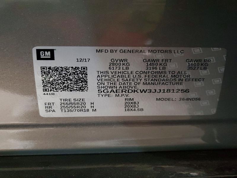 41816926 :رقم المزاد ، 5GAERDKW3JJ181256 vin ، 2018 Buick Enclave مزاد بيع