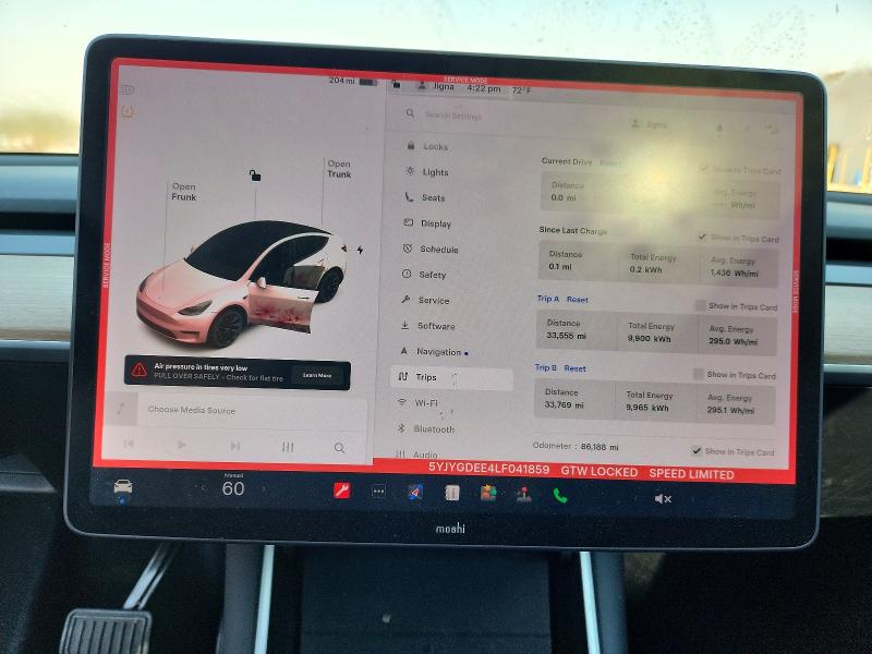 2020 Tesla Model Y მანქანა იყიდება აუქციონზე, vin: 5YJYGDEE4LF041859, აუქციონის ნომერი: 46742846