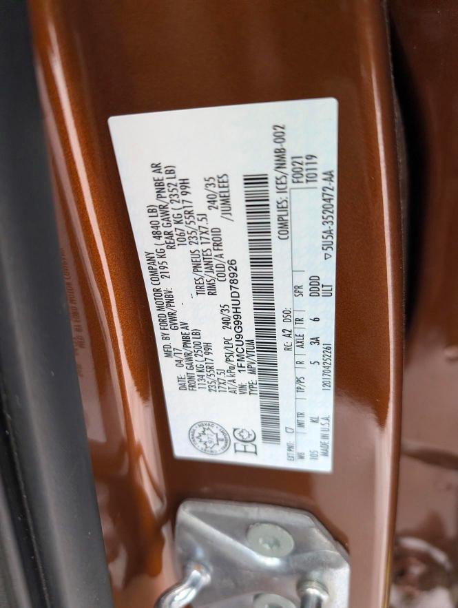 Aukcja sprzedaży 2017 Ford Escape, vin: 1FMCU9G99HUD78926, numer aukcji: 79433875
