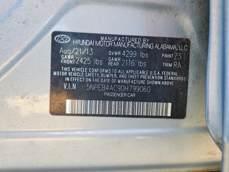 2013 Hyundai Sonata მანქანა იყიდება აუქციონზე, vin: 5NPEB4AC9DH799060, აუქციონის ნომერი: 46797966
