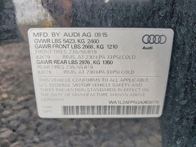 Продаж на аукціоні авто 2016 Audi Q5, vin: WA1L2AFP5GA063076, номер лоту: 47942016