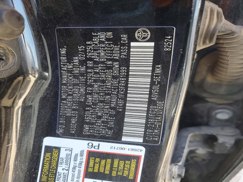 Продажа на аукционе авто 2015 Toyota Camry, vin: 4T4BF1FK5FR481999, номер лота: 45803536