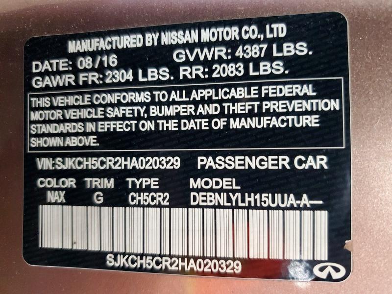 Продаж на аукціоні авто 2017 Infiniti Qx30, vin: SJKCH5CR2HA020329, номер лоту: 46927036