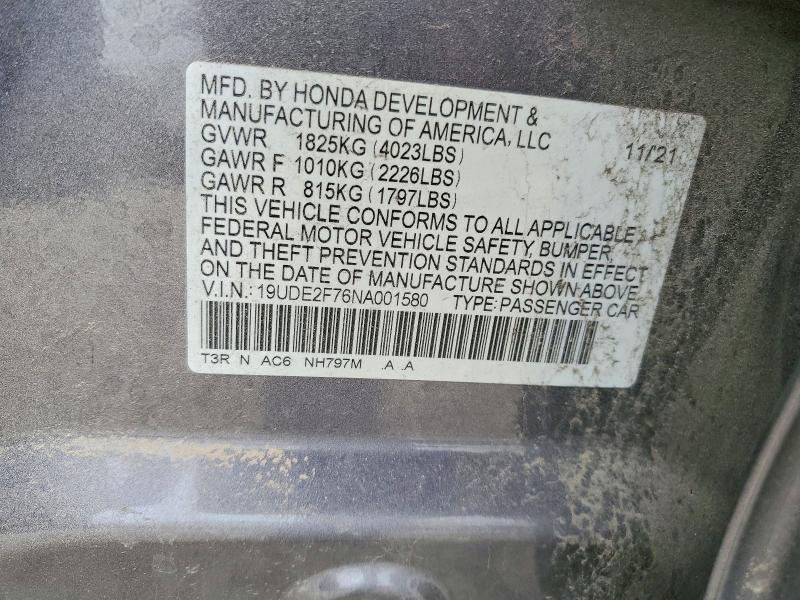 47065976 :رقم المزاد ، 19UDE2F76NA001580 vin ، 2022 Acura Ilx مزاد بيع