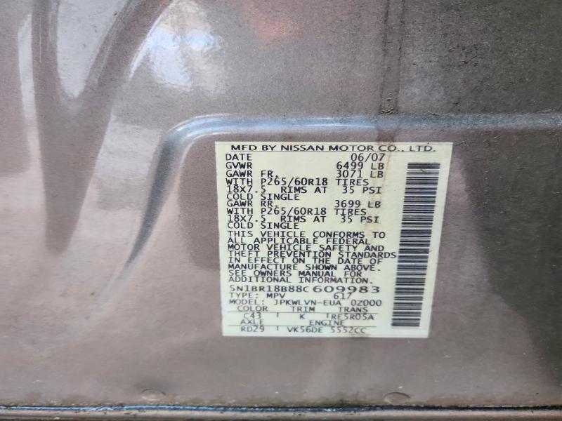 Aukcja sprzedaży 2008 Nissan Pathfinder, vin: 5N1BR18B88C609983, numer aukcji: 47959486