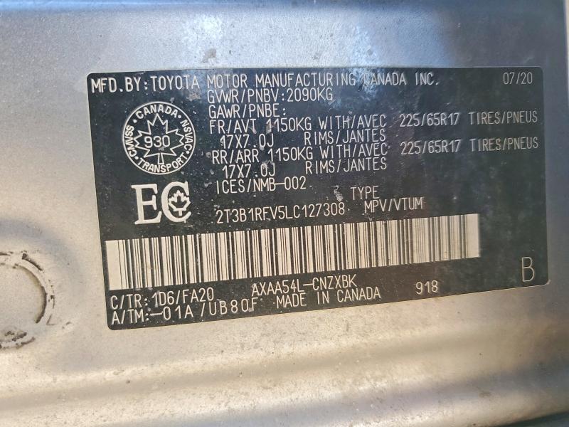 Aukcja sprzedaży 2020 Toyota Rav4, vin: 2T3B1RFV5LC127308, numer aukcji: 75457355