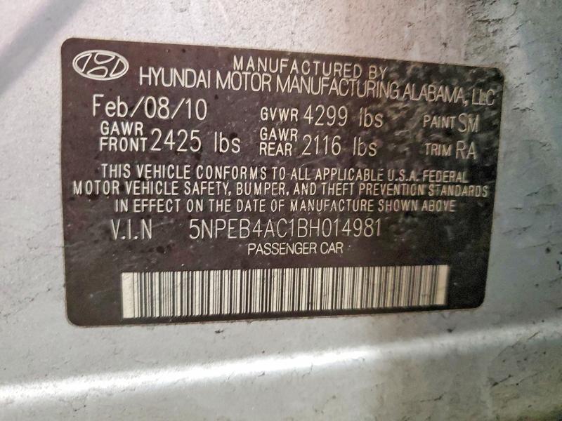 41778076 :رقم المزاد ، 5NPEB4AC1BH014981 vin ، 2011 Hyundai Sonata مزاد بيع