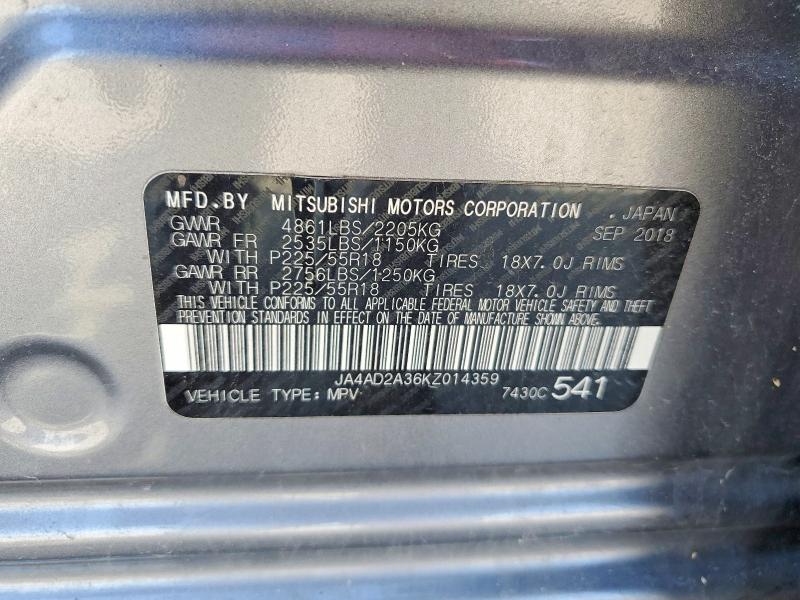 Продаж на аукціоні авто 2019 Mitsubishi Outlander, vin: JA4AD2A36KZ014359, номер лоту: 46959026