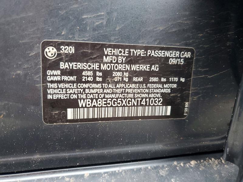 2016 Bmw 320 მანქანა იყიდება აუქციონზე, vin: WBA8E5G5XGNT41032, აუქციონის ნომერი: 41797586