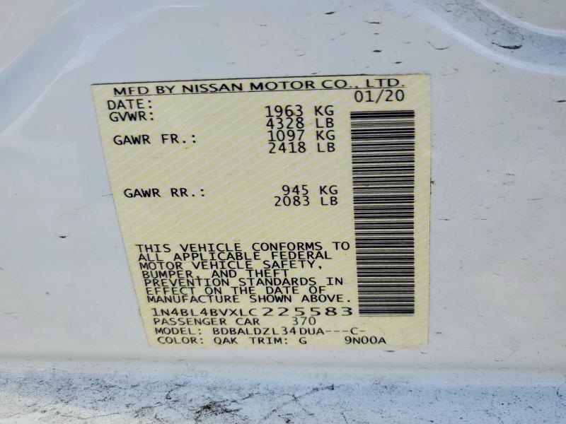 2020 Nissan Altima მანქანა იყიდება აუქციონზე, vin: 1N4BL4BVXLC225583, აუქციონის ნომერი: 45788266