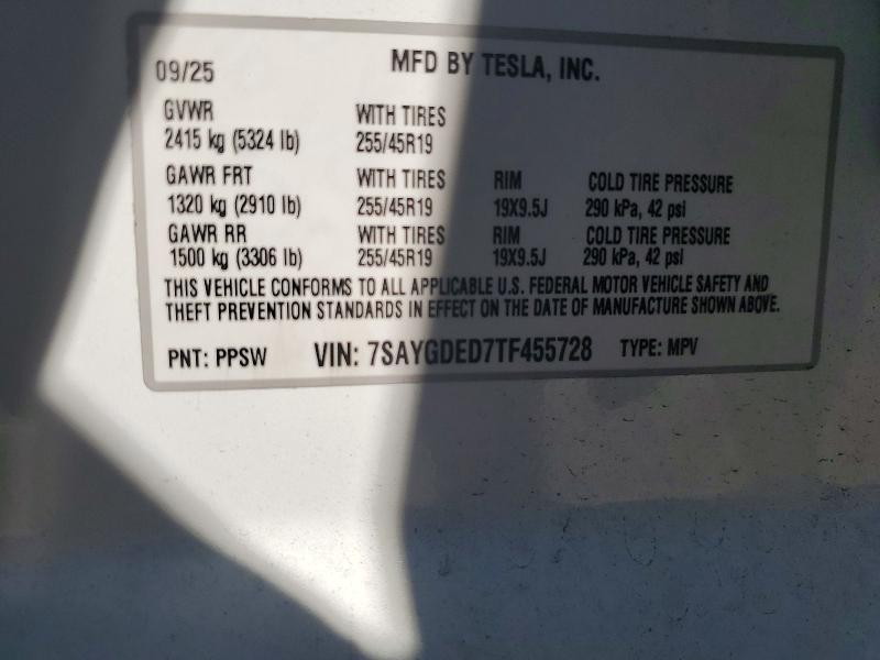 46687546 :رقم المزاد ، 7SAYGDED7TF455728 vin ، 2026 Tesla Model Y مزاد بيع
