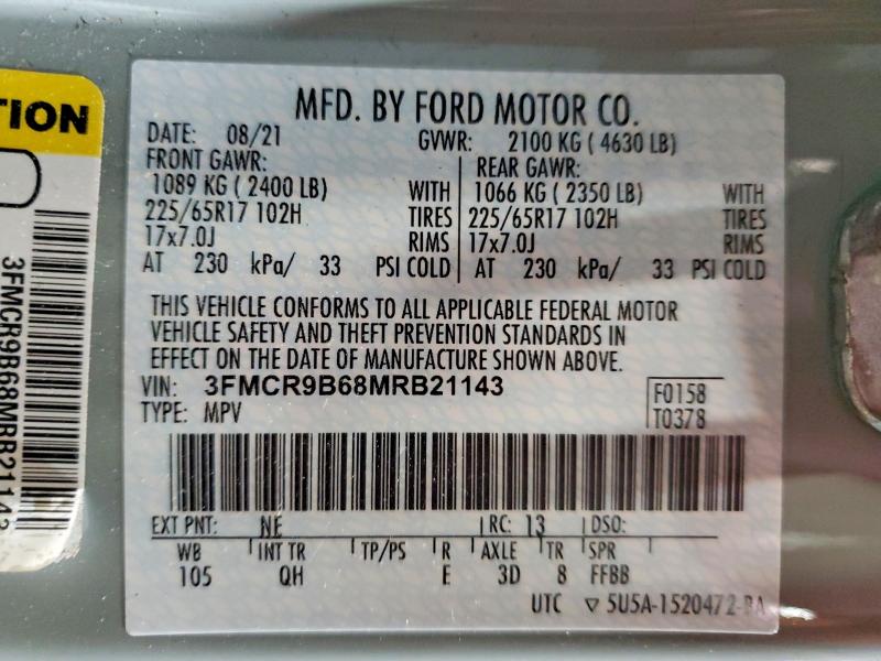 46361096 :رقم المزاد ، 3FMCR9B68MRB21143 vin ، 2021 Ford Bronco Sport مزاد بيع