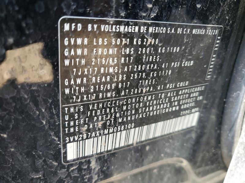 Aukcja sprzedaży 2021 Volkswagen Tiguan, vin: 3VV2B7AX1MM058100, numer aukcji: 47912116