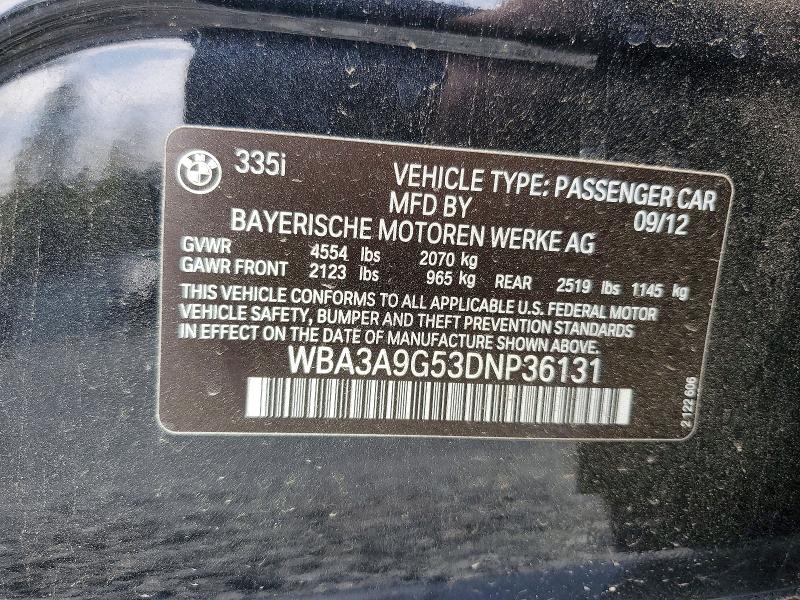 47963016 :رقم المزاد ، WBA3A9G53DNP36131 vin ، 2013 Bmw 335 مزاد بيع