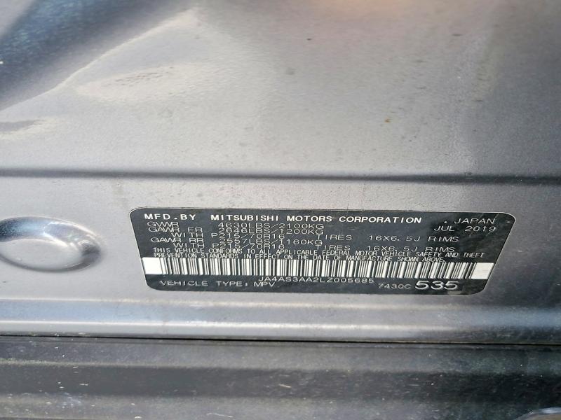 45603056 :رقم المزاد ، JA4AS3AA2LZ005685 vin ، 2020 Mitsubishi Eclipse Cross مزاد بيع