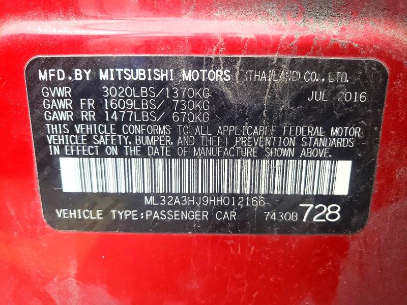 46655896 :رقم المزاد ، ML32A3HJ9HH012166 vin ، 2017 Mitsubishi Mirage مزاد بيع