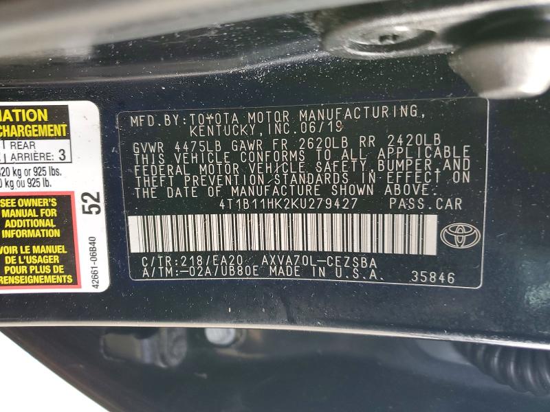 Продажа на аукционе авто 2019 Toyota Camry, vin: 4T1B11HK2KU279427, номер лота: 45633846