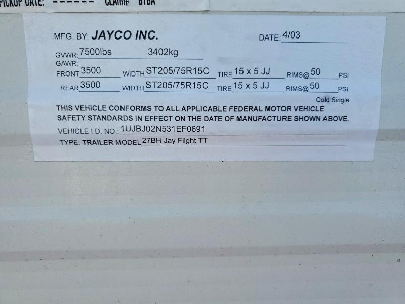 Продажа на аукционе авто 2003 Jayco Unknown, vin: 1UJBJ02N531EF0691, номер лота: 79339845