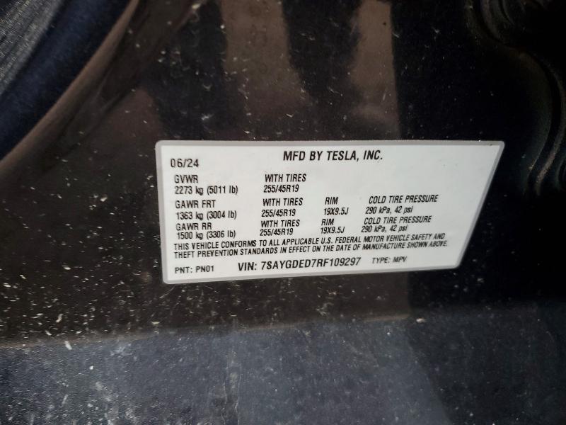 Продажа на аукционе авто 2024 Tesla Model Y, vin: 7SAYGDED7RF109297, номер лота: 47135306