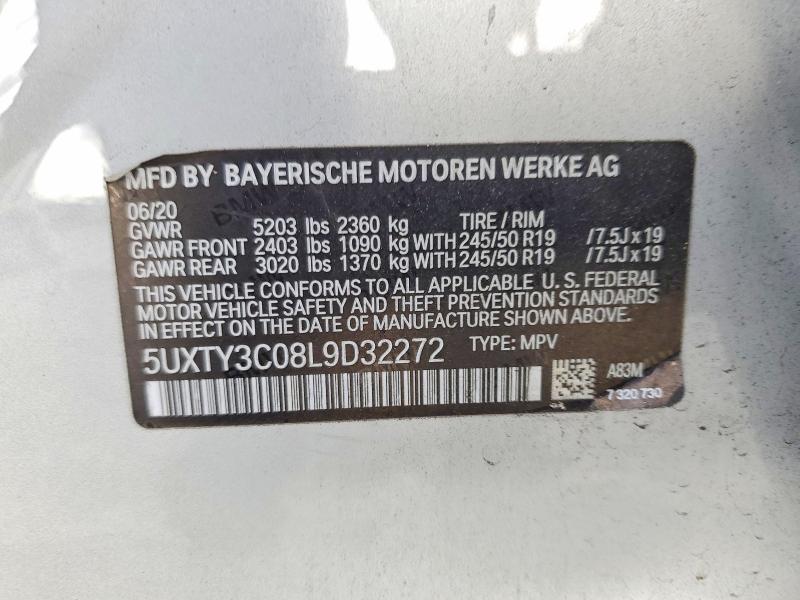 41652976 :رقم المزاد ، 5UXTY3C08L9D32272 vin ، 2020 Bmw X3 مزاد بيع