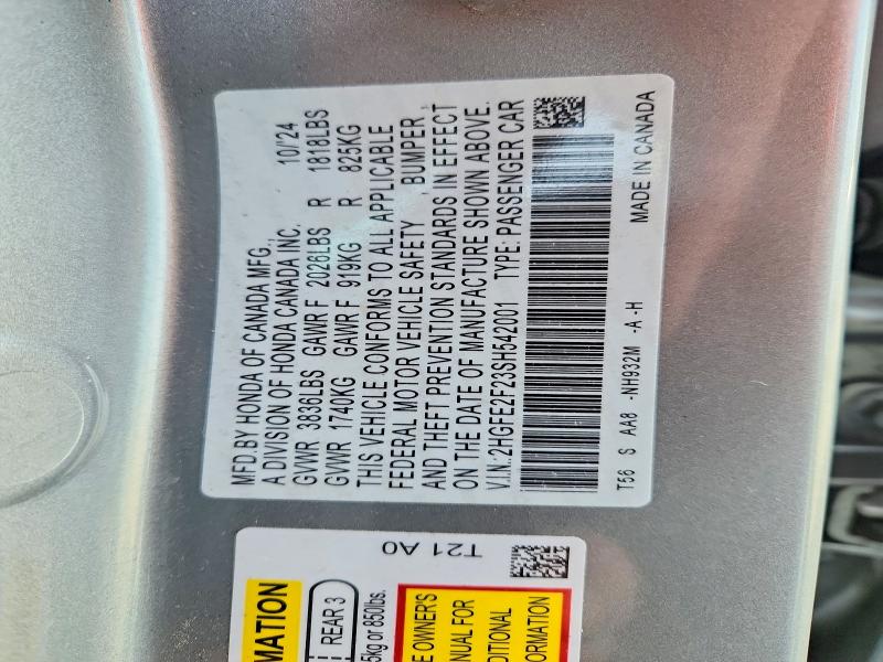 46464206 :رقم المزاد ، 2HGFE2F23SH542001 vin ، 2025 Honda Civic مزاد بيع