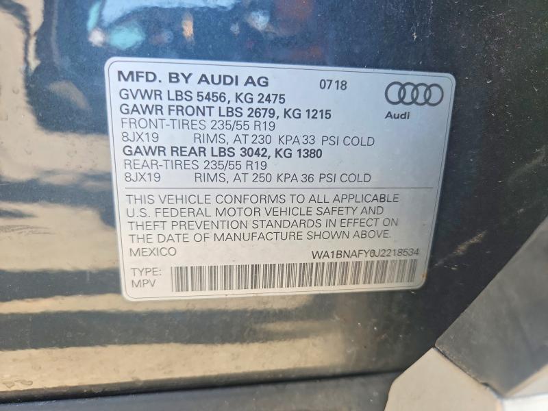 2018 Audi Q5 მანქანა იყიდება აუქციონზე, vin: WA1BNAFY0J2218534, აუქციონის ნომერი: 47688866