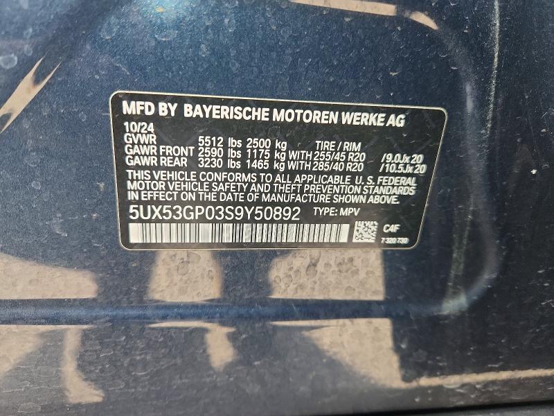 Aukcja sprzedaży 2025 Bmw X3, vin: 5UX53GP03S9Y50892, numer aukcji: 47756956