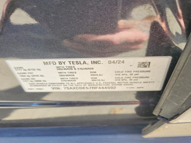 2024 Tesla Model X მანქანა იყიდება აუქციონზე, vin: 7SAXCDE57RF444592, აუქციონის ნომერი: 46948496