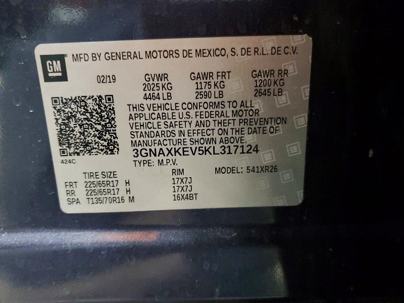 Продаж на аукціоні авто 2019 Chev Equinox, vin: 3GNAXKEV5KL317124, номер лоту: 46104736