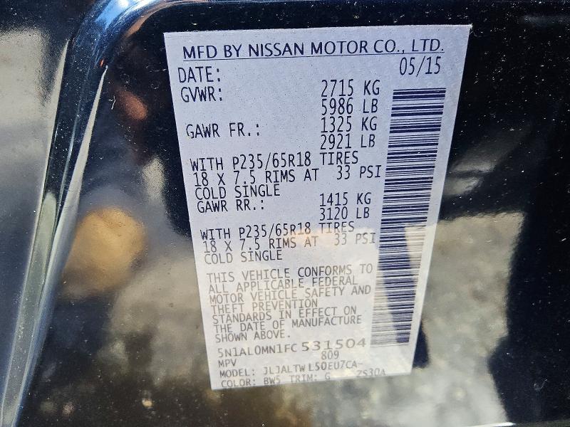 Aukcja sprzedaży 2015 Infiniti Qx60, vin: 5N1AL0MN1FC531504, numer aukcji: 46860766