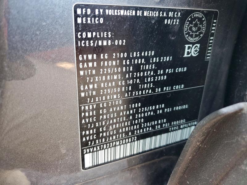79471765 :رقم المزاد ، 3VVAX7B23PM309672 vin ، 2023 Volkswagen Taos مزاد بيع