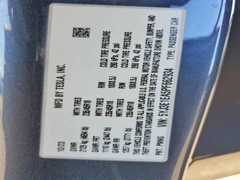 Aukcja sprzedaży 2023 Tesla Model 3, vin: 5YJ3E1EA5PF662934, numer aukcji: 46228466