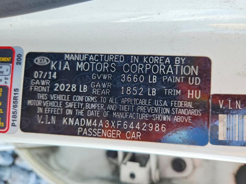 Aukcja sprzedaży 2015 Kia Rio, vin: KNADM4A3XF6442986, numer aukcji: 41739256