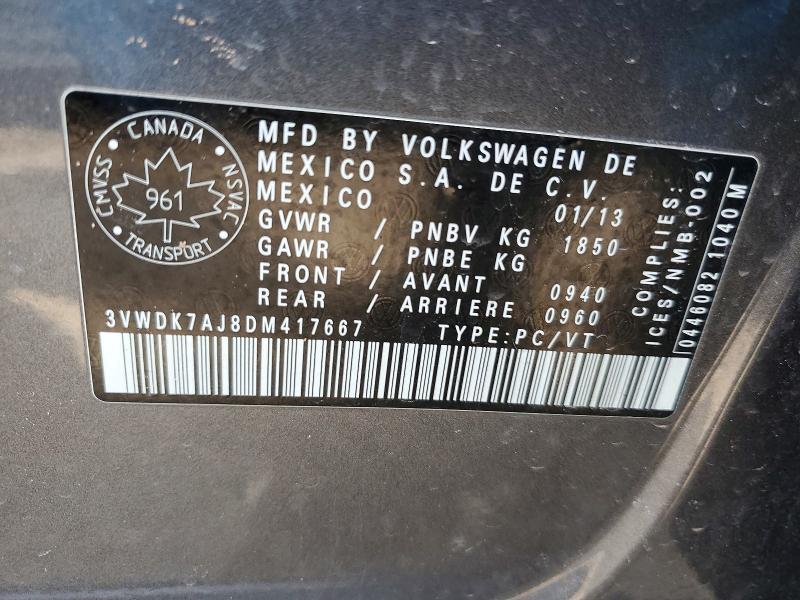 Aukcja sprzedaży 2013 Volkswagen Jetta, vin: 3VWDK7AJ8DM417667, numer aukcji: 47989846