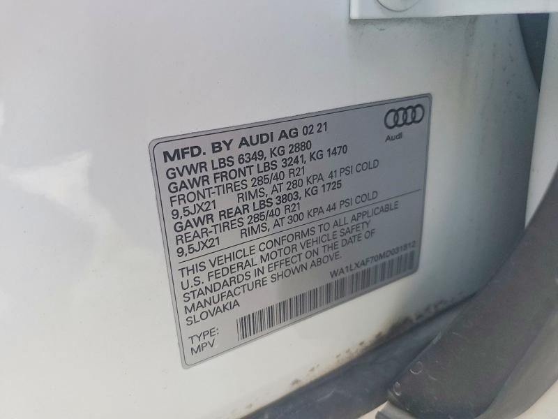 Продаж на аукціоні авто 2021 Audi Q7, vin: WA1LXAF70MD031812, номер лоту: 47771296