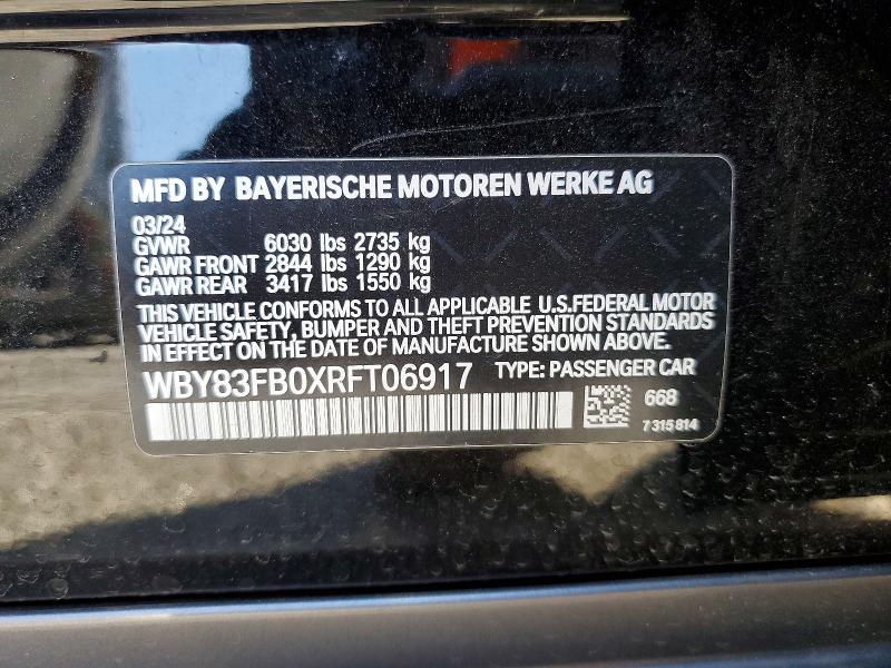 Продажа на аукционе авто 2024 Bmw I4, vin: WBY83FB0XRFT06917, номер лота: 41920966